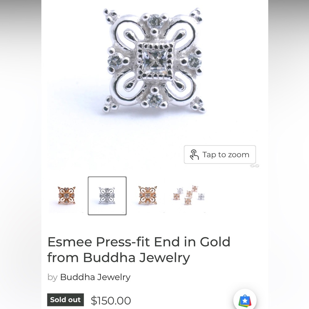Buddha Jewelry Esmee Press-fit End White 14k Gold 
Set of 2